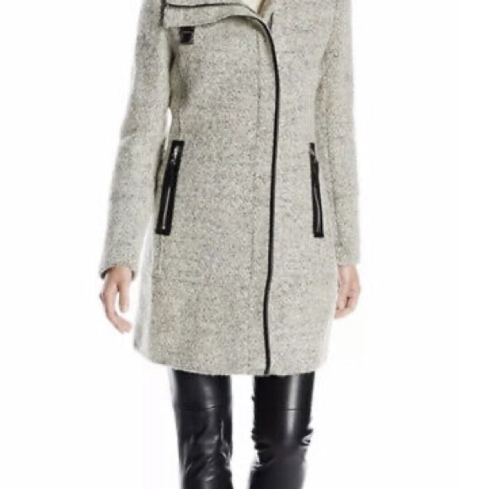 Calvin Klein wool coat w/ faux leather trim